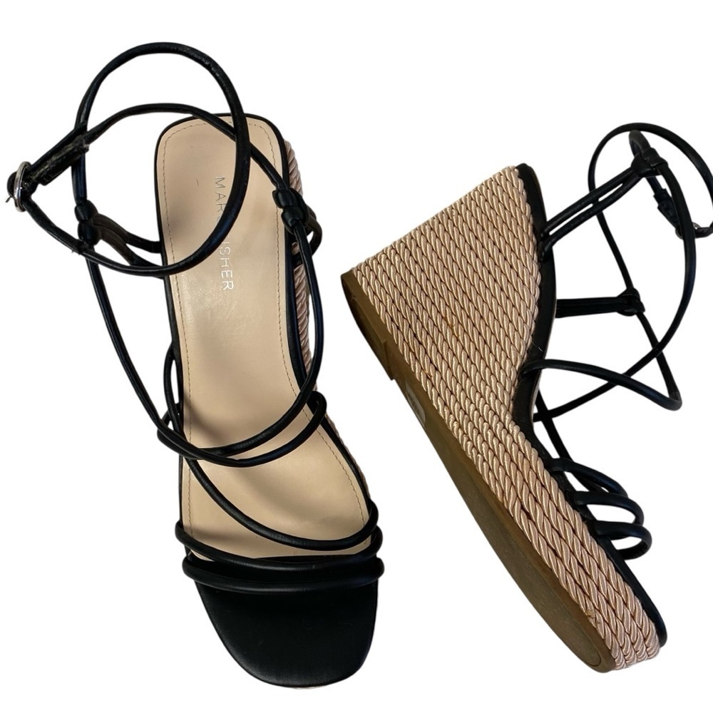 Marc Fisher Zarah Black Ankle Strap Wedge Platform Sandals Size 11